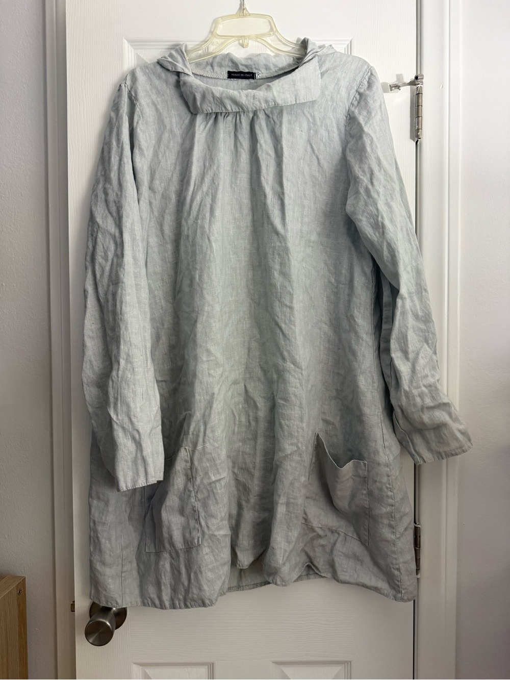 Light Gray Linen Long-Sleeve Tunic Dress